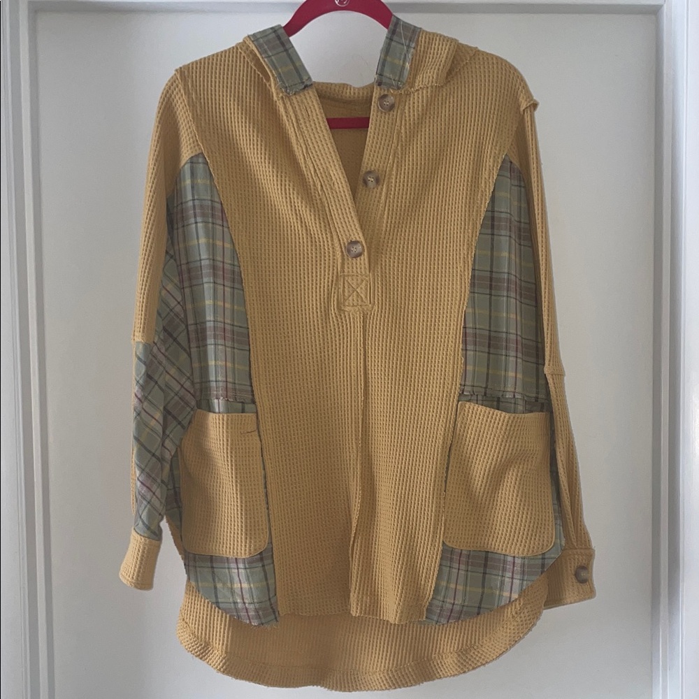 BKE Mustard Knit Top with Hood